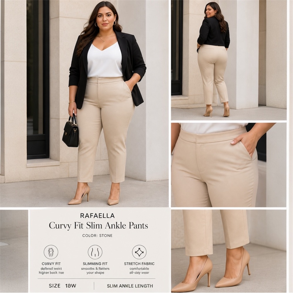 Rafaella Curvy Fit Slim Ankle Pants 18W Stone Beige Stretch NWT